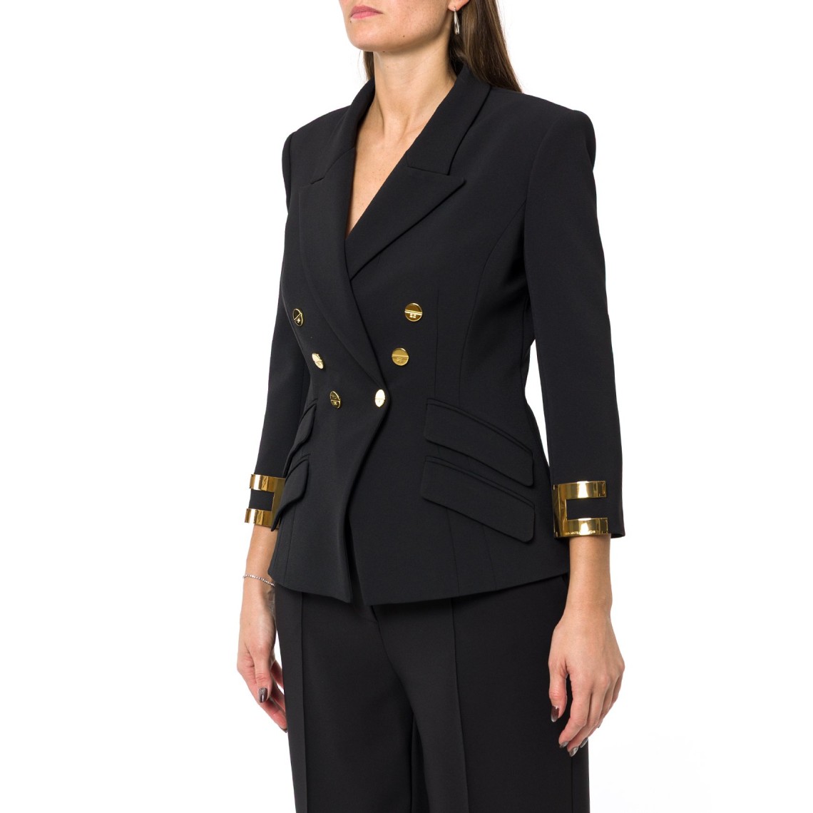 Giacca in doppio crêpe stretch con logo gioiello Elisabetta Franchi