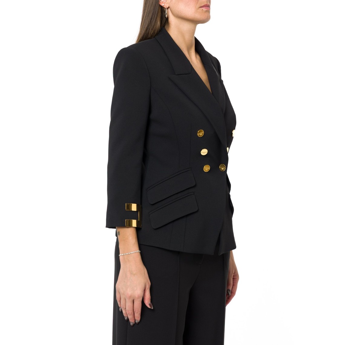 Giacca in doppio crêpe stretch con logo gioiello Elisabetta Franchi
