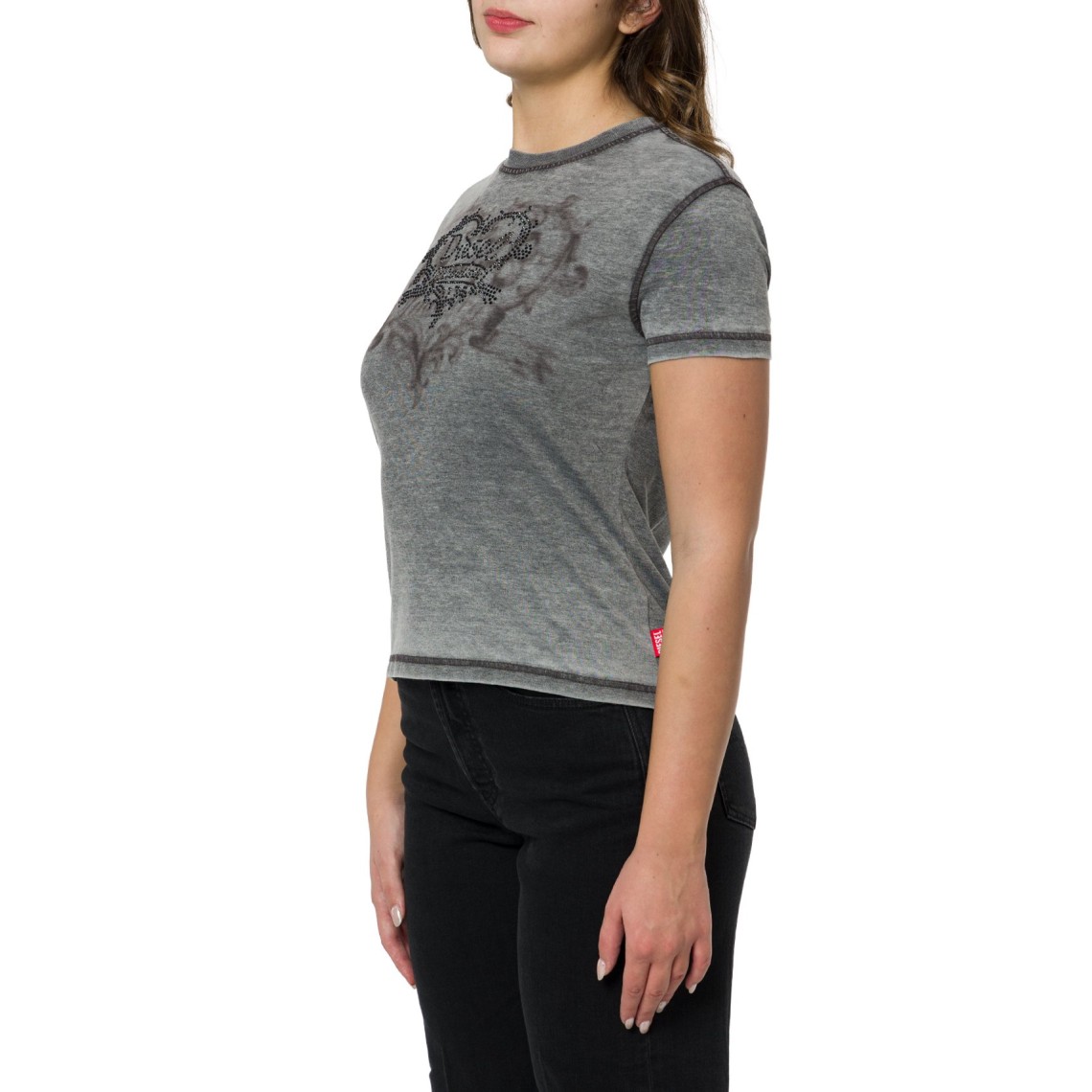 T-shirt in jersey con strass ed effetto burnout Diesel
