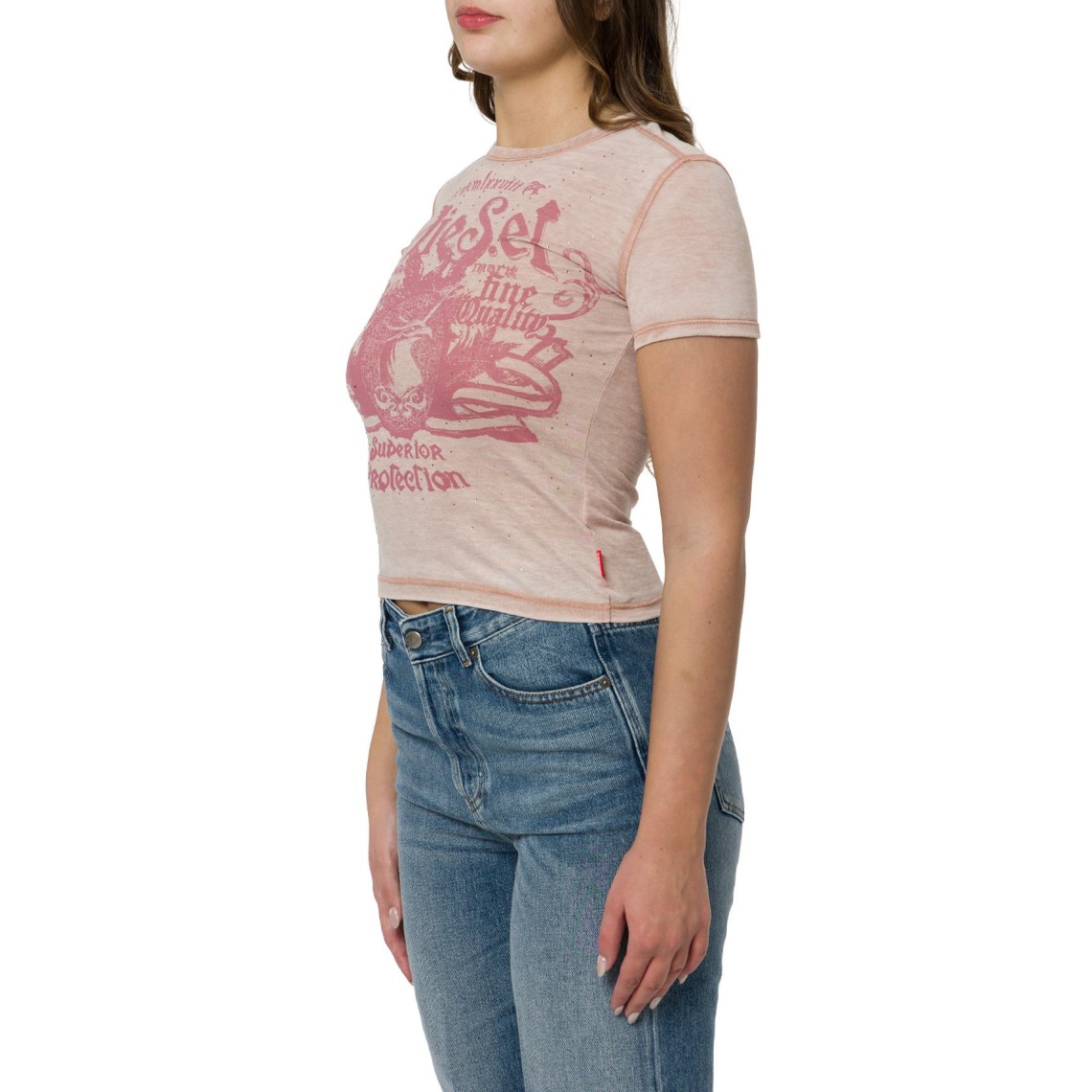 T-shirt in jersey con lavaggio burnout e borchie Diesel