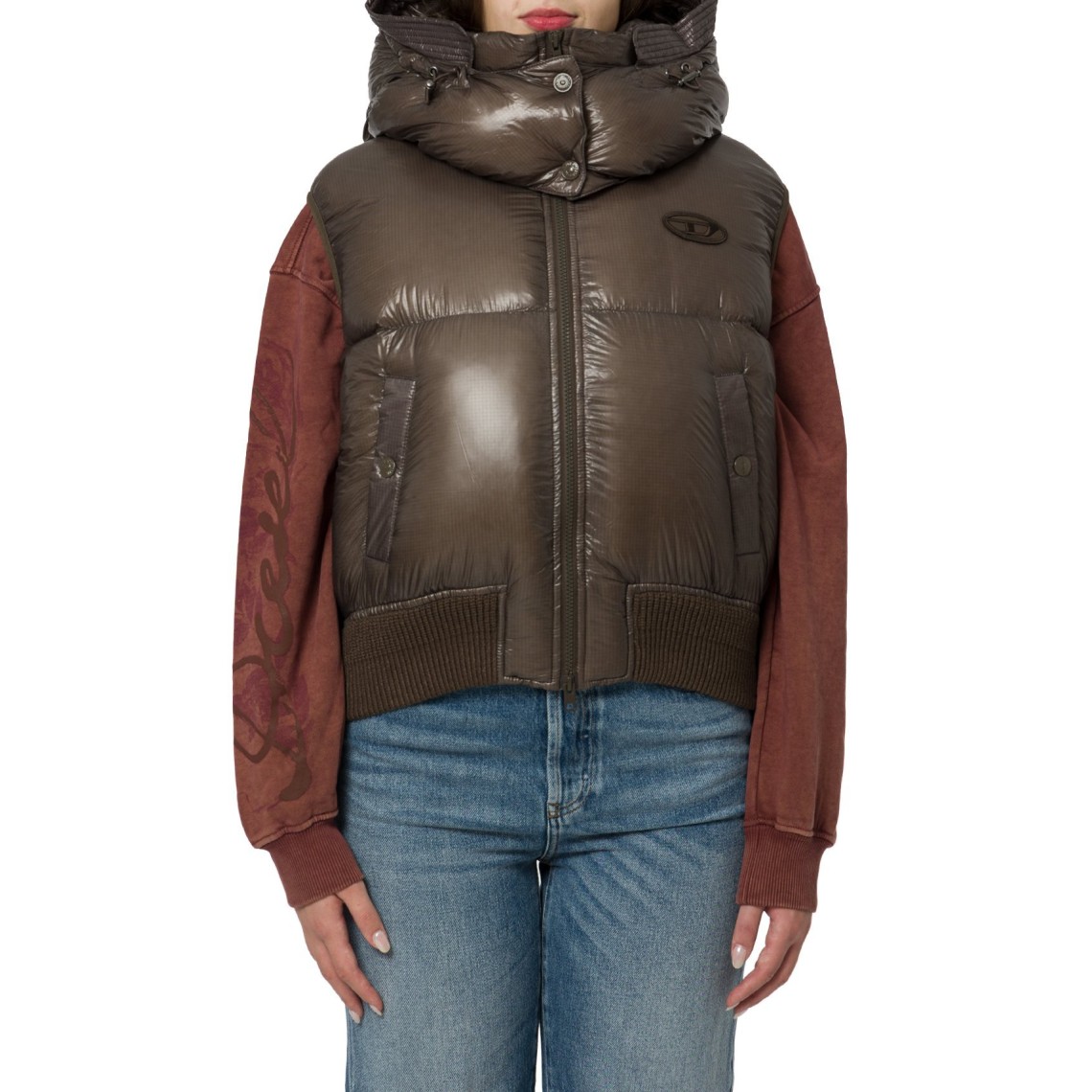 Gilet imbottito in ripstop con cappuccio staccabile Diesel