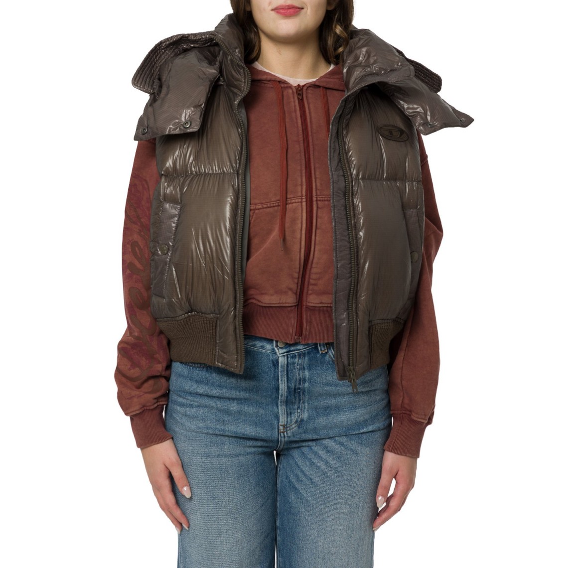 Gilet imbottito in ripstop con cappuccio staccabile Diesel