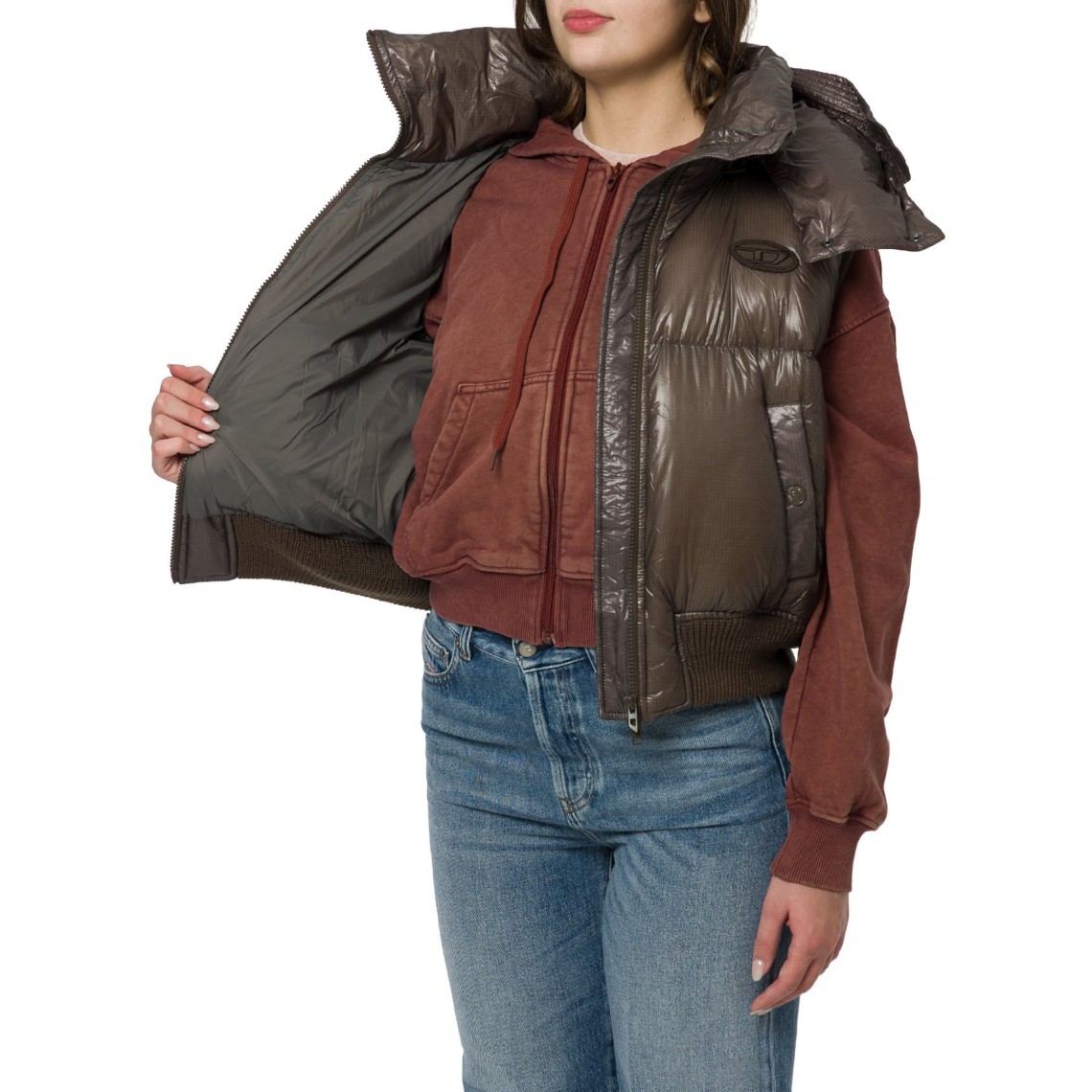 Gilet imbottito in ripstop con cappuccio staccabile Diesel