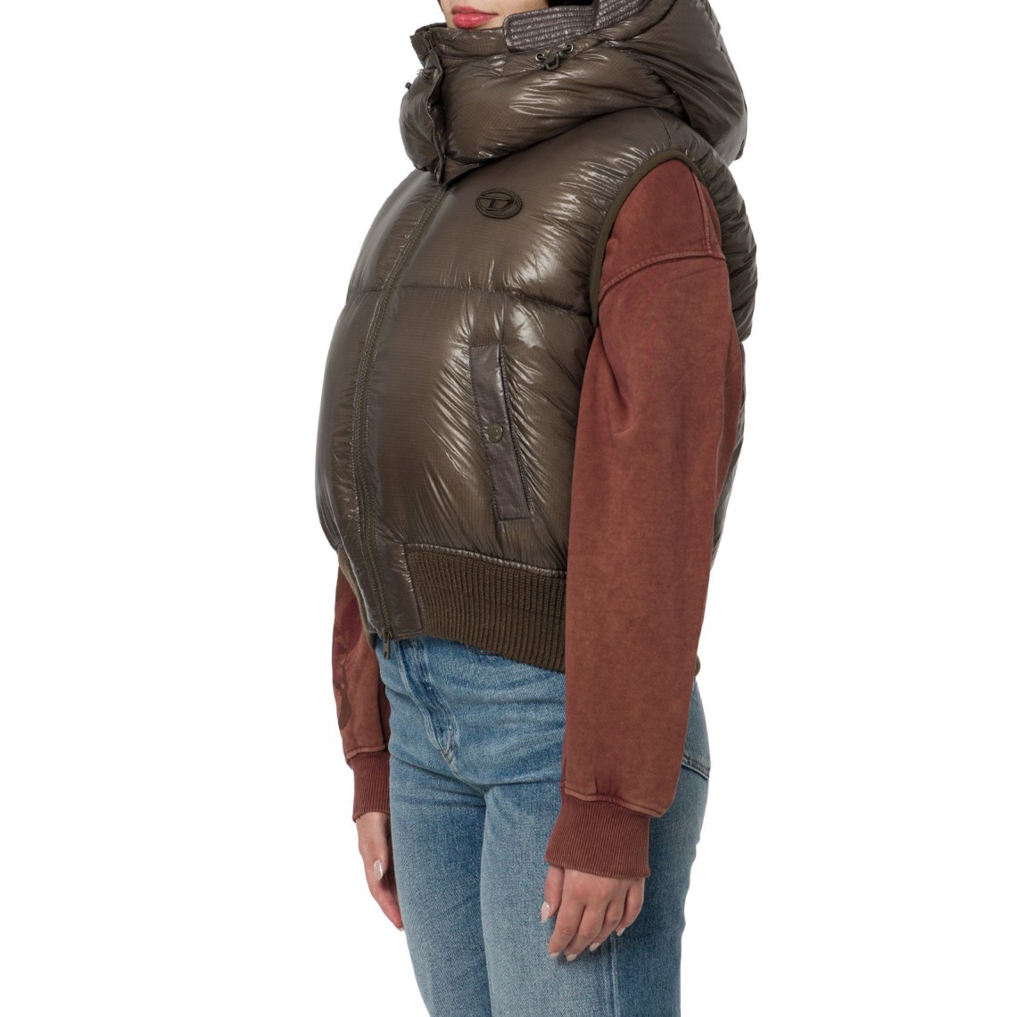 Gilet imbottito in ripstop con cappuccio staccabile Diesel