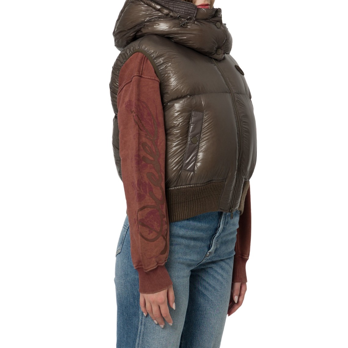 Gilet imbottito in ripstop con cappuccio staccabile Diesel