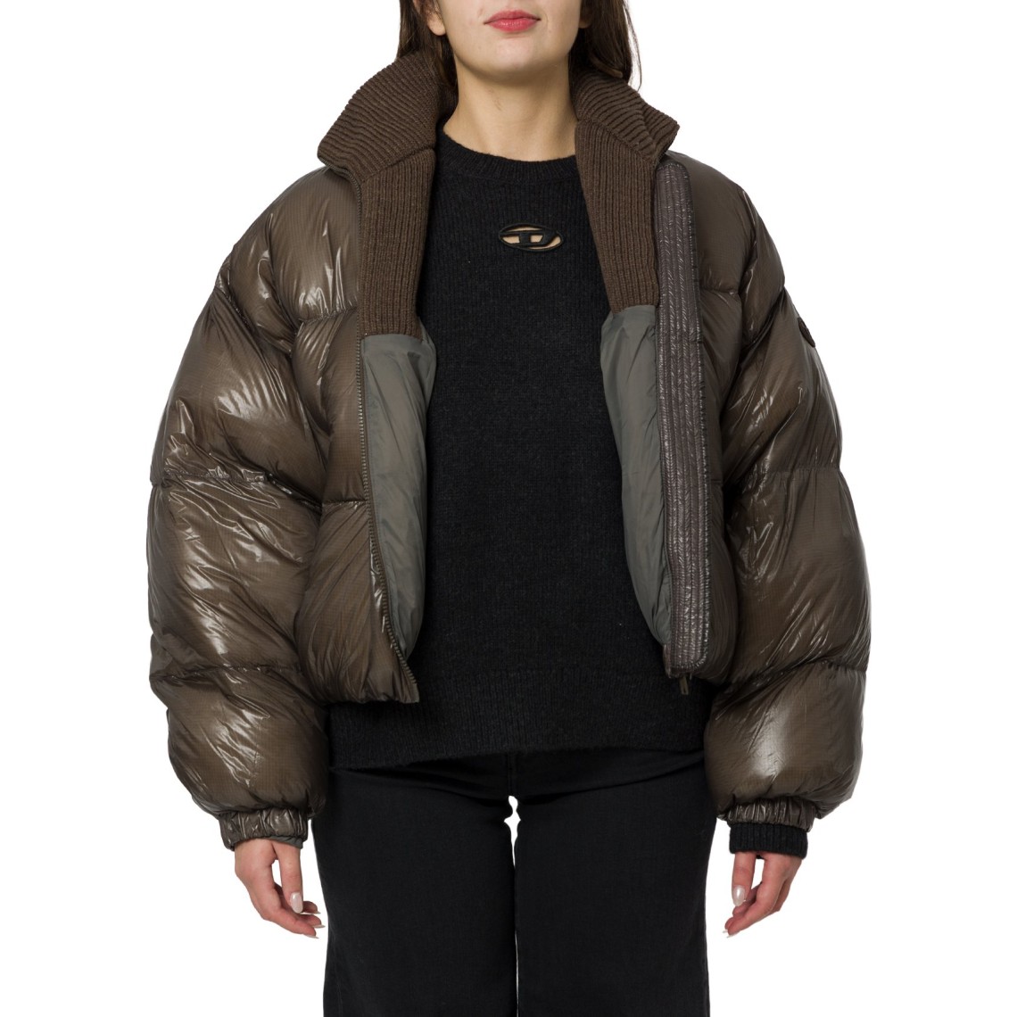 Piumino down in ripstop con collo a maglia Diesel