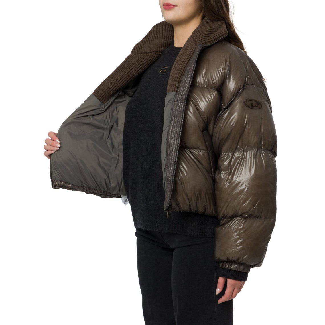 Piumino down in ripstop con collo a maglia Diesel