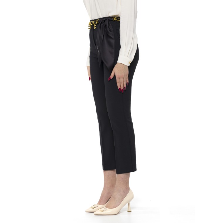 Pantaloni a zampetta in crêpe stretch con cintura foulard Elisabetta Franchi