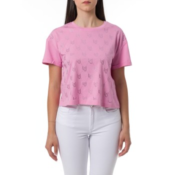 T-shirt con motivo logo strass Liu Jo