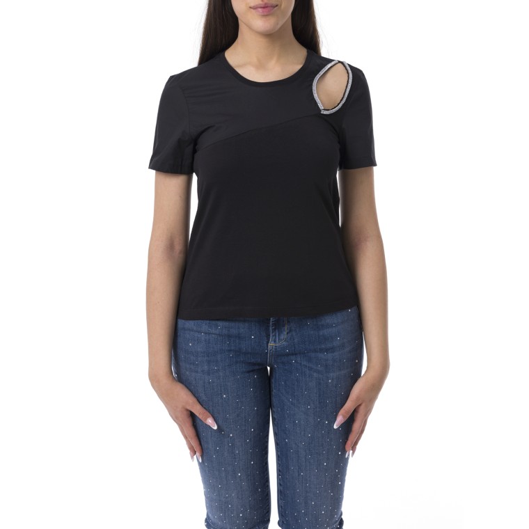 T-shirt con cut-out e strass Liu Jo