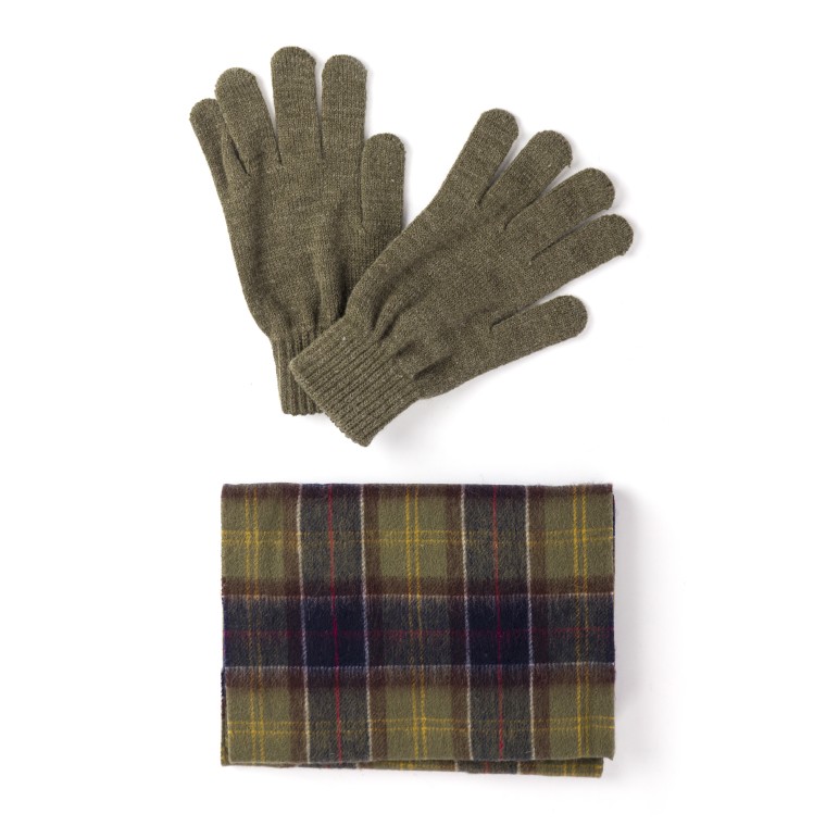 Set sciarpa e guanti Barbour in tartan 