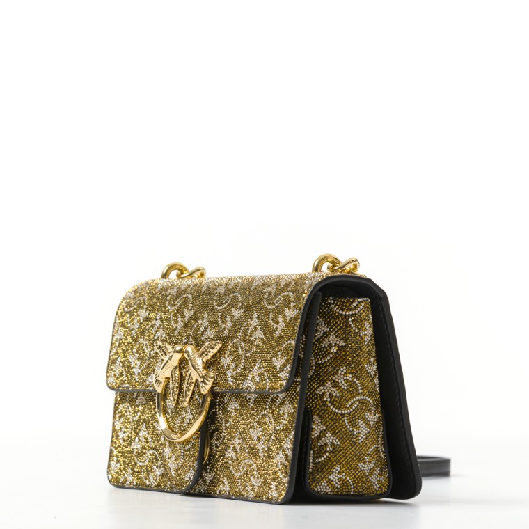 Borsetta a tracolla Pinko Mini Love Bag in pelle con strass Monogram