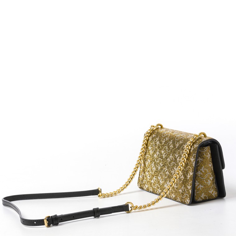 Borsetta a tracolla Pinko Mini Love Bag in pelle con strass Monogram