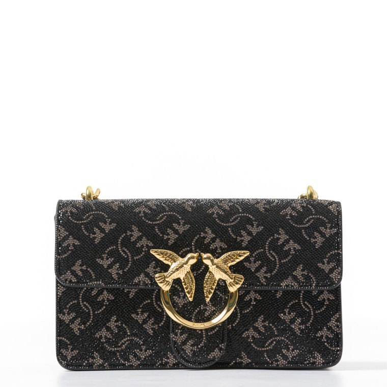 Borsetta a tracolla Pinko Mini Love Bag in pelle con strass Monogram