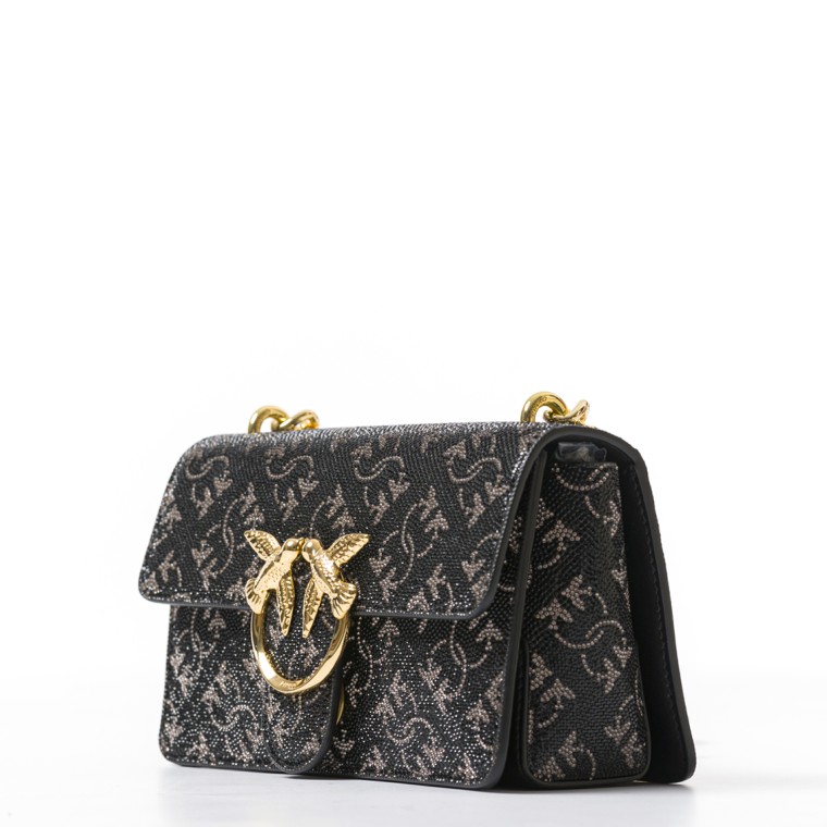 Borsetta a tracolla Pinko Mini Love Bag in pelle con strass Monogram