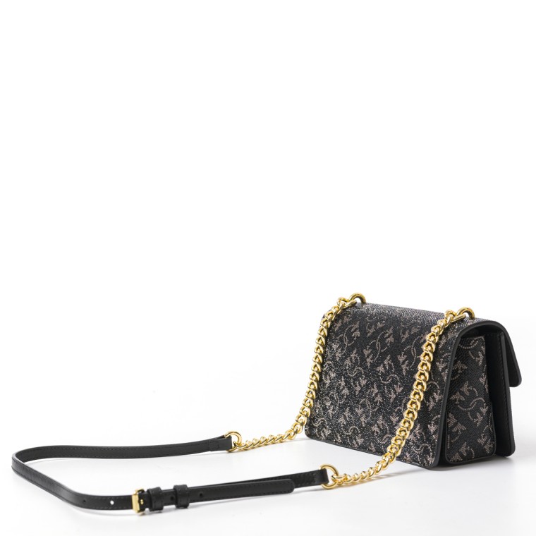 Borsetta a tracolla Pinko Mini Love Bag in pelle con strass Monogram