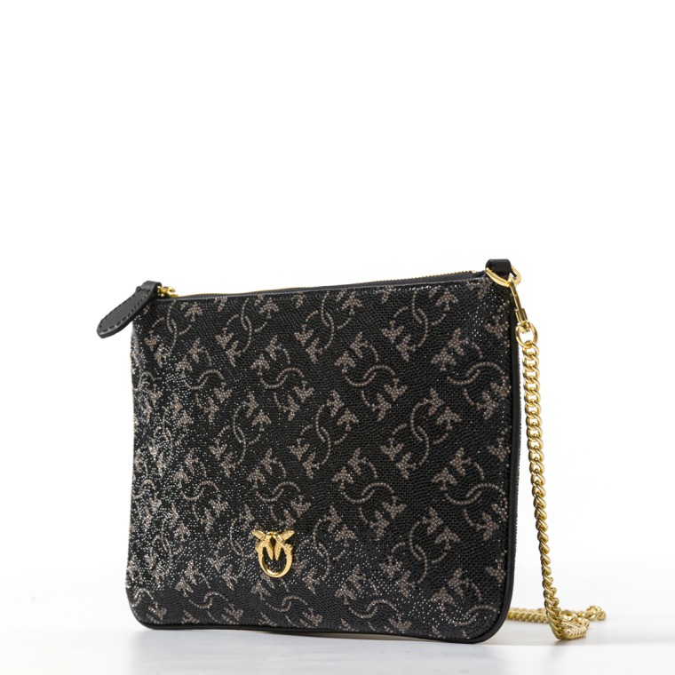 Borsetta pochette strass Monogram con tracolla Pinko