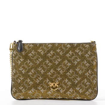 Borsetta pochette strass Monogram con tracolla Pinko