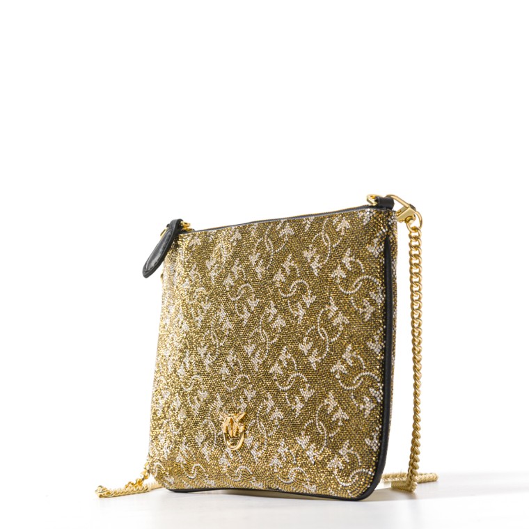 Borsetta pochette strass Monogram con tracolla Pinko