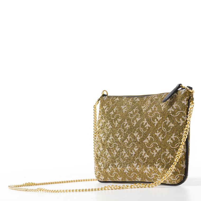 Borsetta pochette strass Monogram con tracolla Pinko