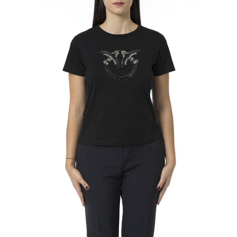 T-shirt con ricamo logo Love Birds in cristalli