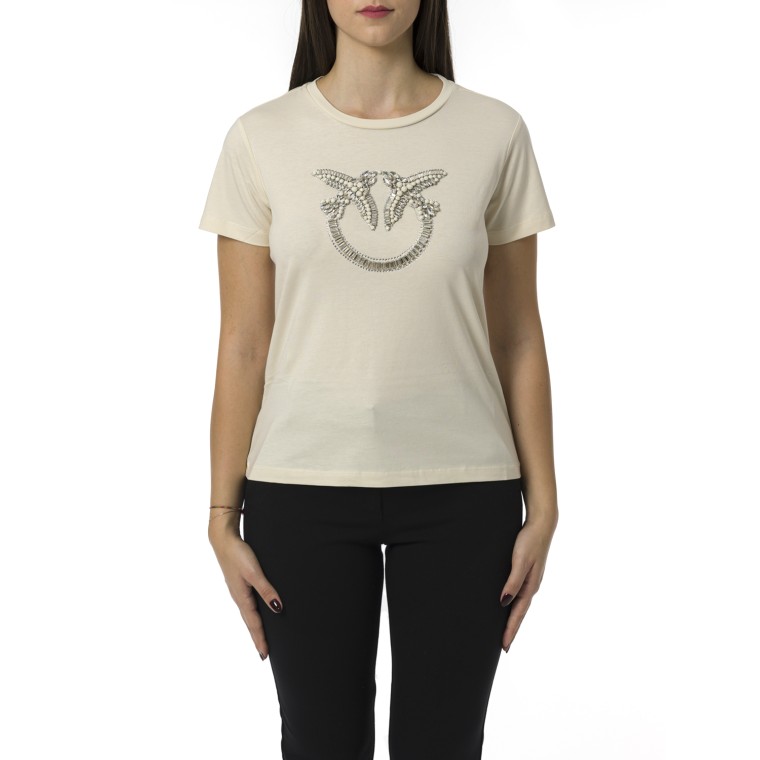 T-shirt con ricamo logo Love Birds in cristalli