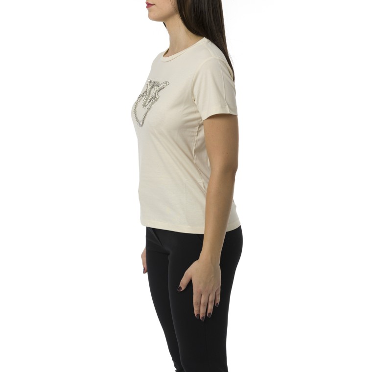 T-shirt con ricamo logo Love Birds in cristalli