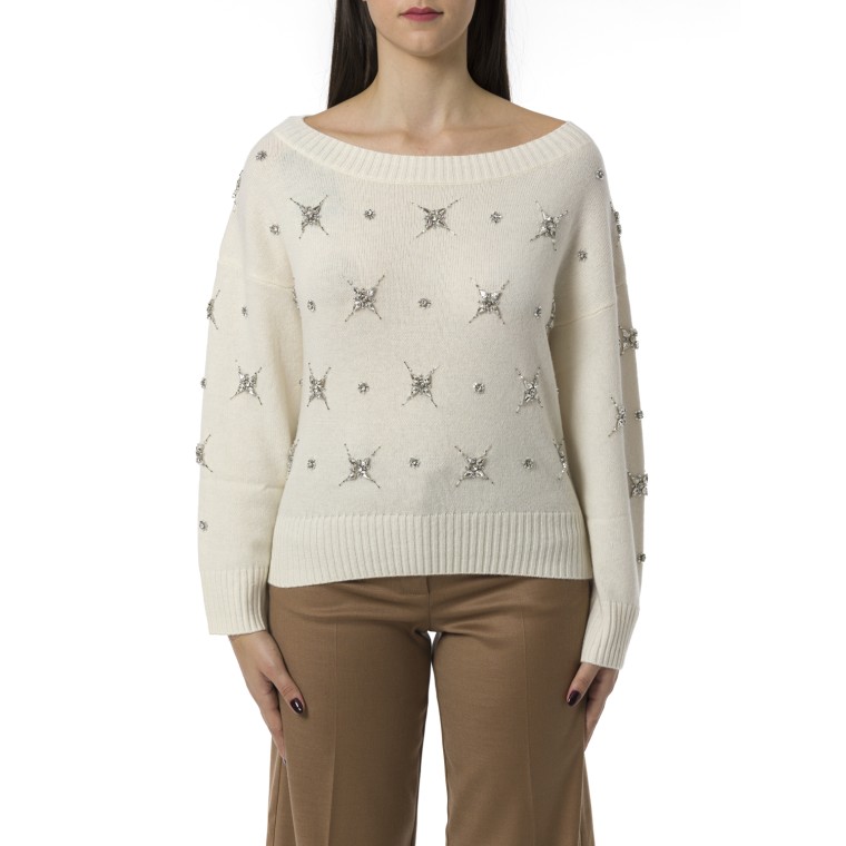 Maglione elegante con ricamo gioiello strass Pinko