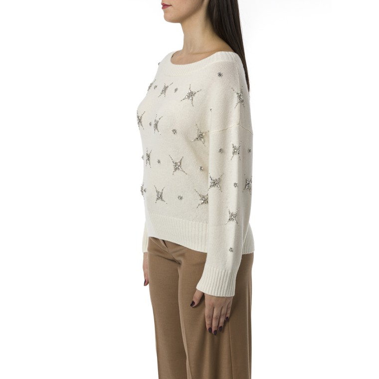 Maglione elegante con ricamo gioiello strass Pinko