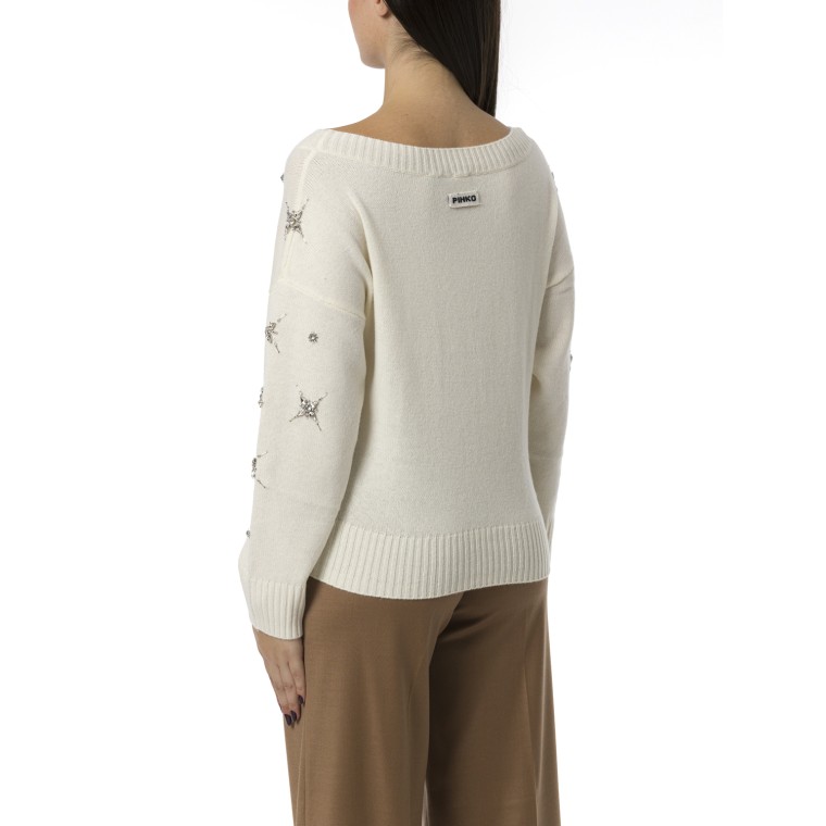 Maglione elegante con ricamo gioiello strass Pinko