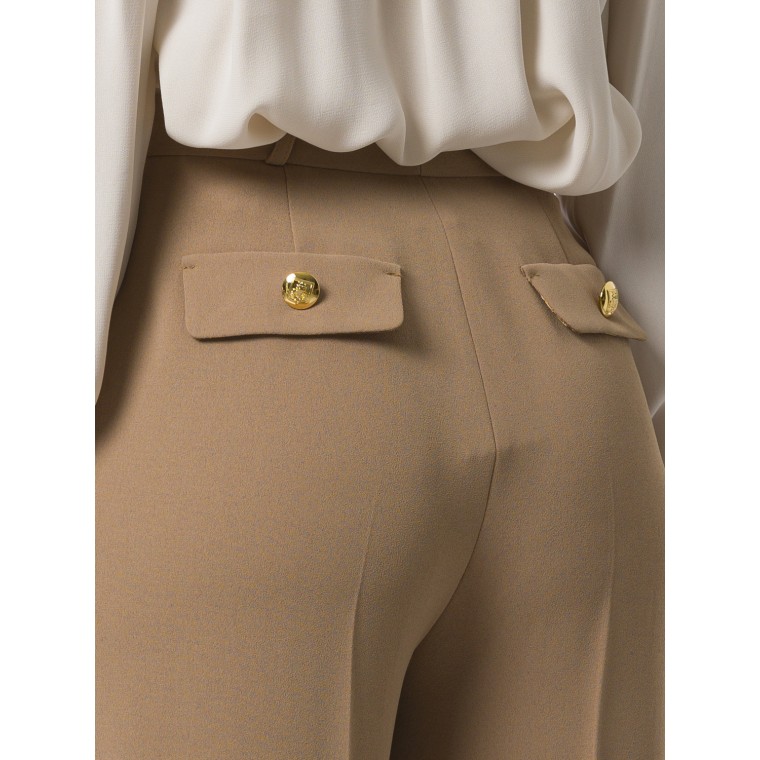 Pantalone dritto in crêpe fermo con rivetto stemma Elisabetta Franchi