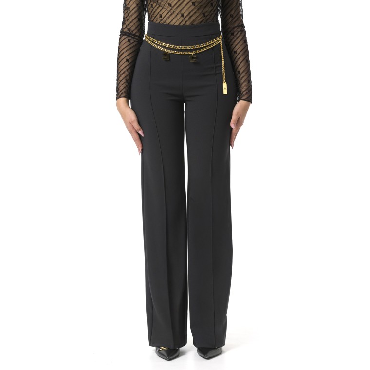 Pantalone a palazzo in crêpe stretch con cintura Elisabetta Franchi