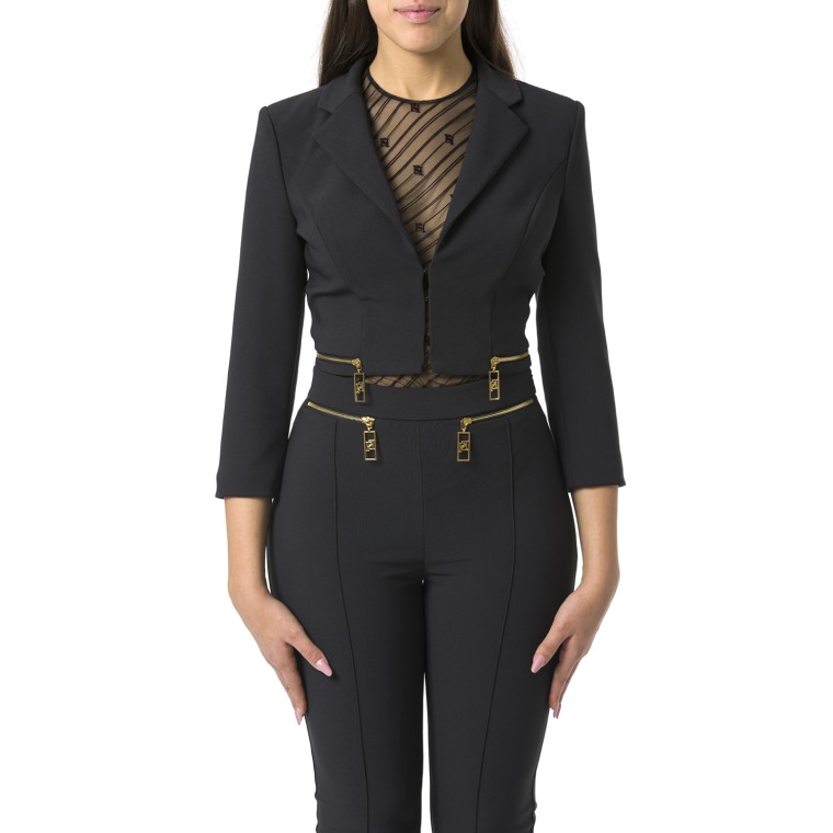 Giacca cropped in crêpe stretch con zip Elisabetta Franchi