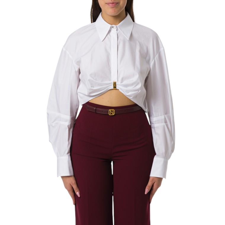 Camicia cropped in popeline con drappeggio e anella Elisabetta Franchi