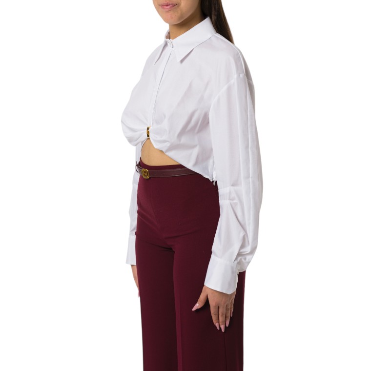 Camicia cropped in popeline con drappeggio e anella Elisabetta Franchi