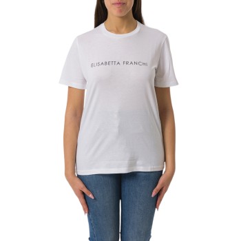 T-shirt in jersey con strass logo Elisabetta Franchi