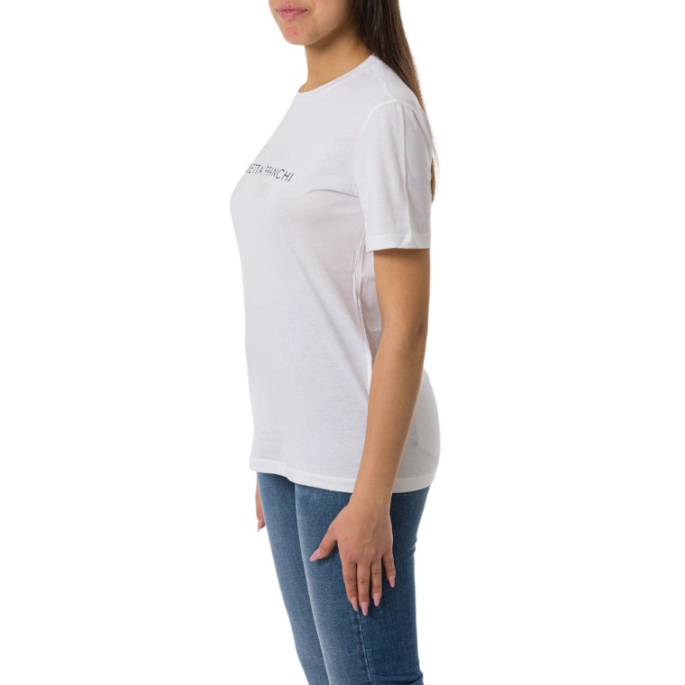 T-shirt in jersey con strass logo Elisabetta Franchi