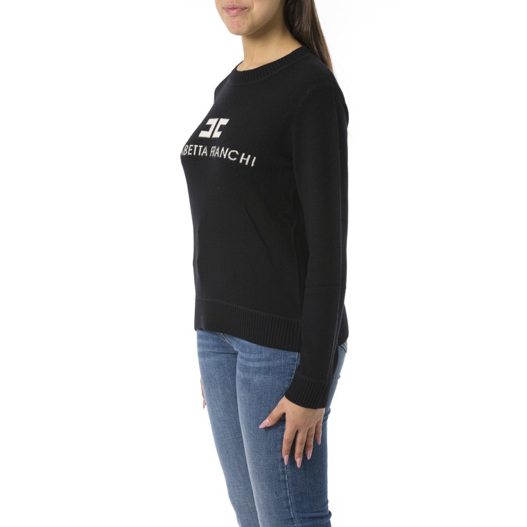 Pullover in misto cashmere con logo Elisabetta Franchi