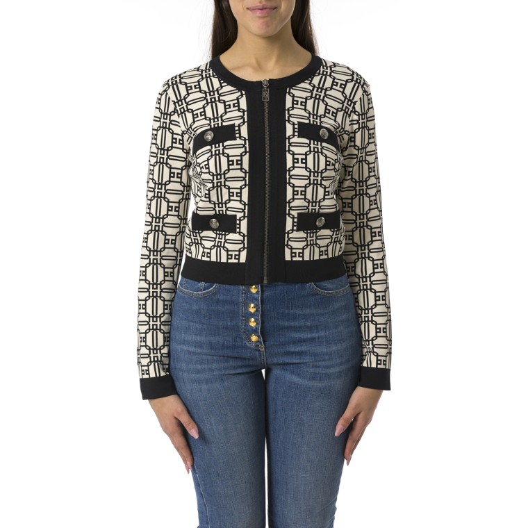 Cardigan cropped logo jacquard Elisabetta Franchi