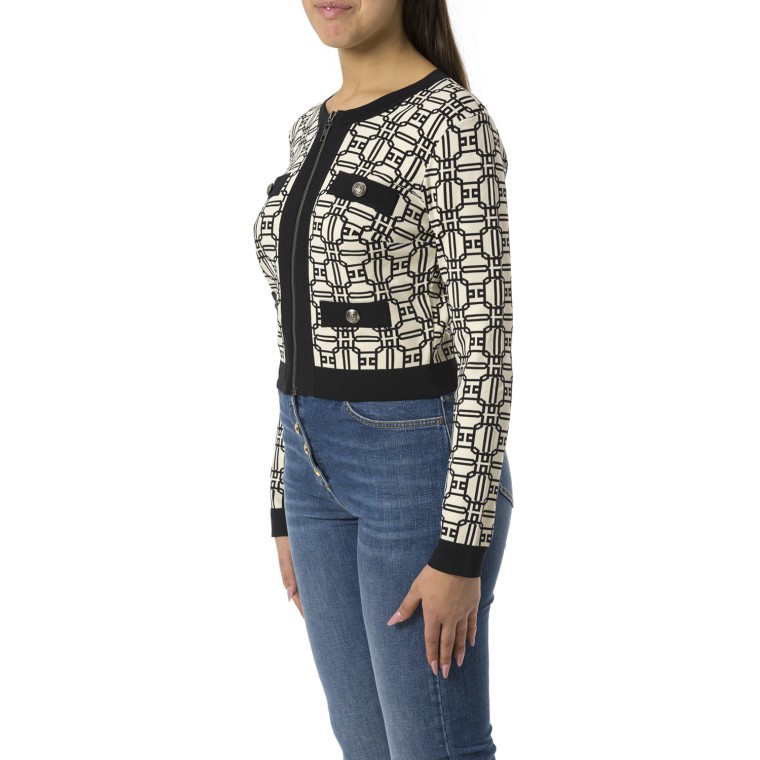 Cardigan cropped logo jacquard Elisabetta Franchi