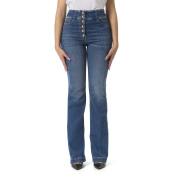 Jeans a zampa in cotone stretch con bottoniera centrale...