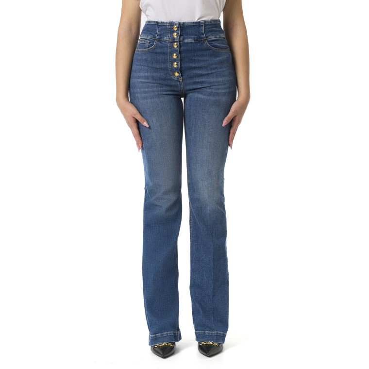 Jeans a zampa in cotone stretch con bottoniera centrale Elisabetta Franchi