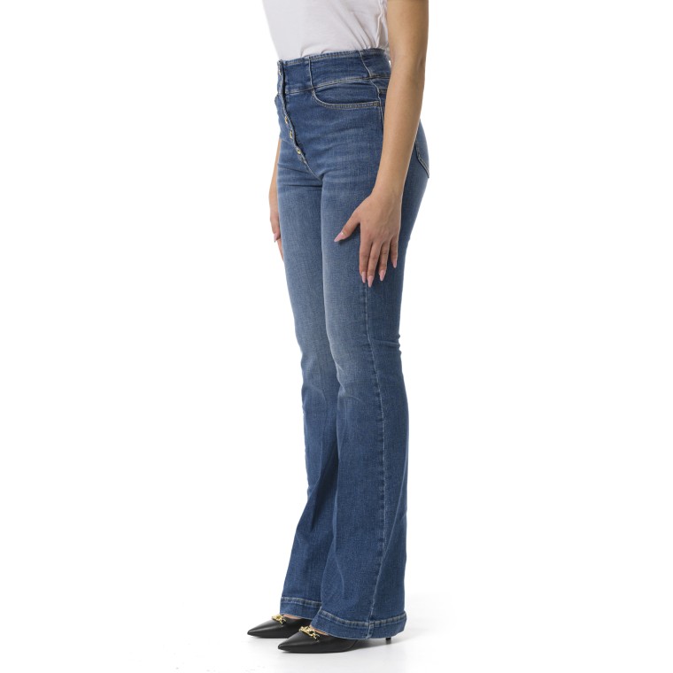 Jeans a zampa in cotone stretch con bottoniera centrale Elisabetta Franchi