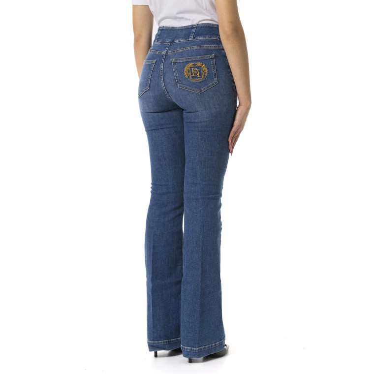 Jeans a zampa in cotone stretch con bottoniera centrale Elisabetta Franchi