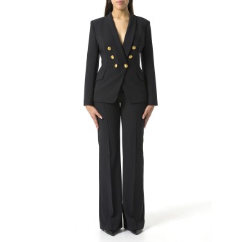 Tailleur in doppio crêpe stretch con giacca sciallata e...