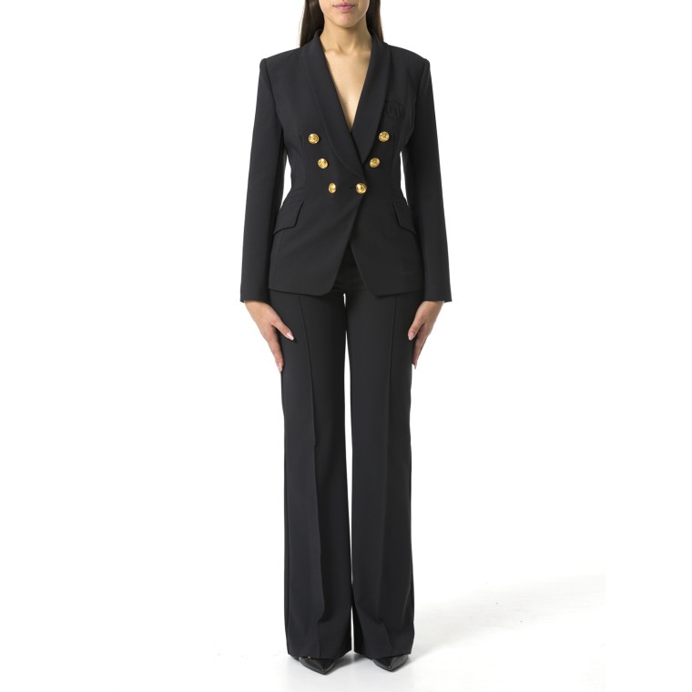 Tailleur in doppio crêpe stretch con giacca sciallata e pantalone a palazzo Elisabetta Franchi