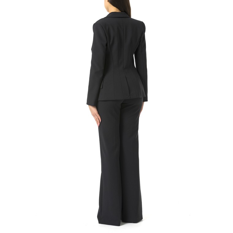 Tailleur in doppio crêpe stretch con giacca sciallata e pantalone a palazzo Elisabetta Franchi