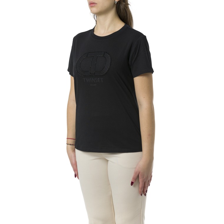 T-shirt con ricamo logo Oval T Twinset