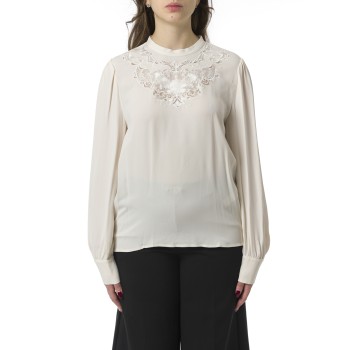 Blusa in crêpe con ricamo floreale Twinset