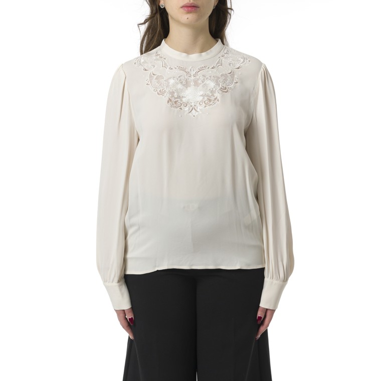 Blusa in crêpe con ricamo floreale Twinset